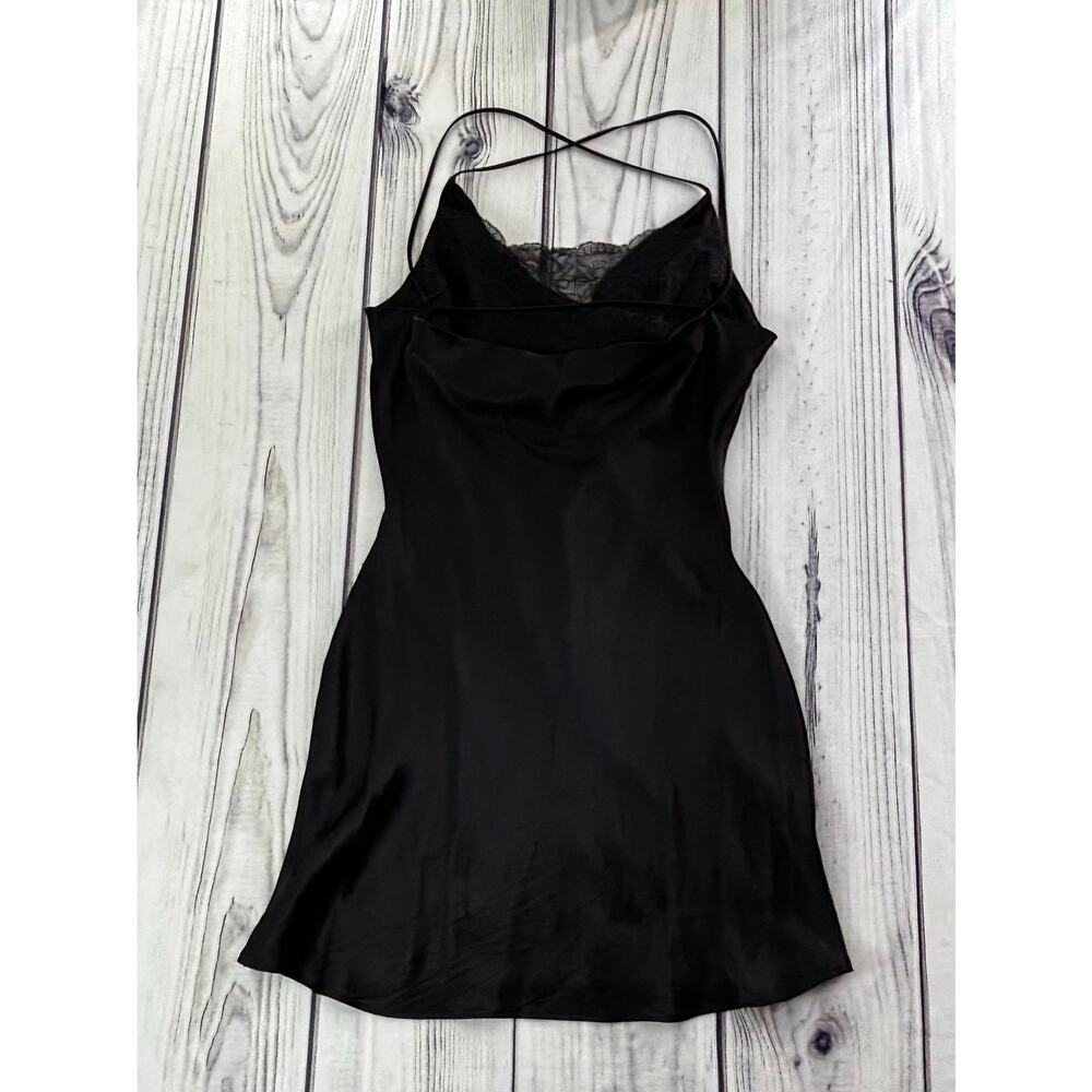 Zara Sz S Black Slip Dress Nightgown Lace Low Front Lingere